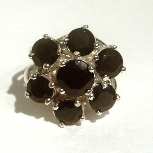 Sterling Silver Flower Cocktail Ring with Faceted